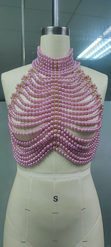 Exquisite Pearl-Embroidered Crochet Crop Top HANDMADE