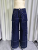 High-Waisted Cargo Denim Wide-leg Pants