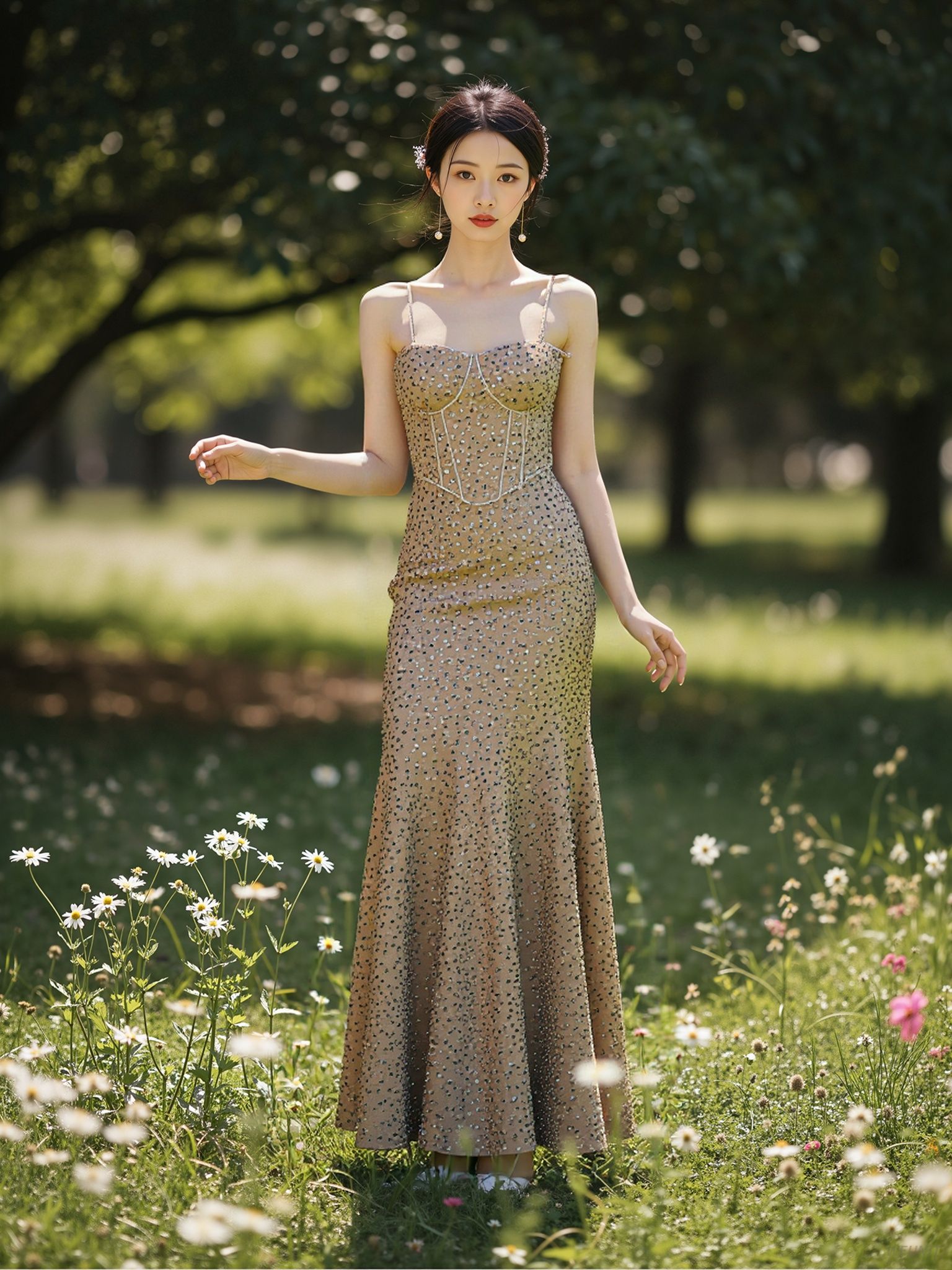 Sparkling Hot-fix Rhinestones Mermaid Evening Gown with Chain-Embellished Straps