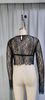 Women's Sheer Long-Sleeve Lace Crop Top with Built-in Bra