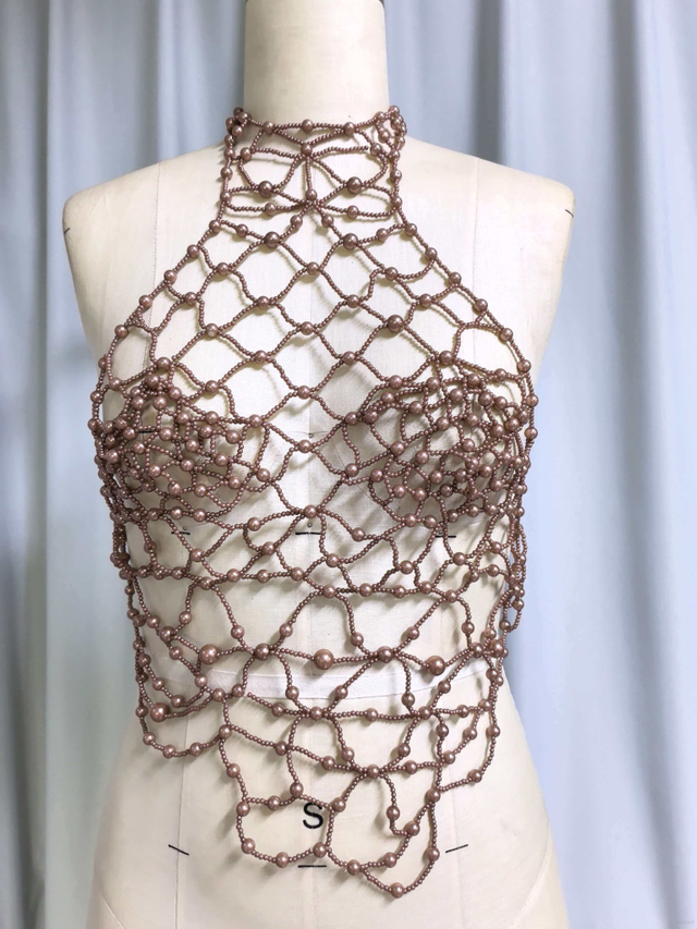 Beaded Net Halter Top