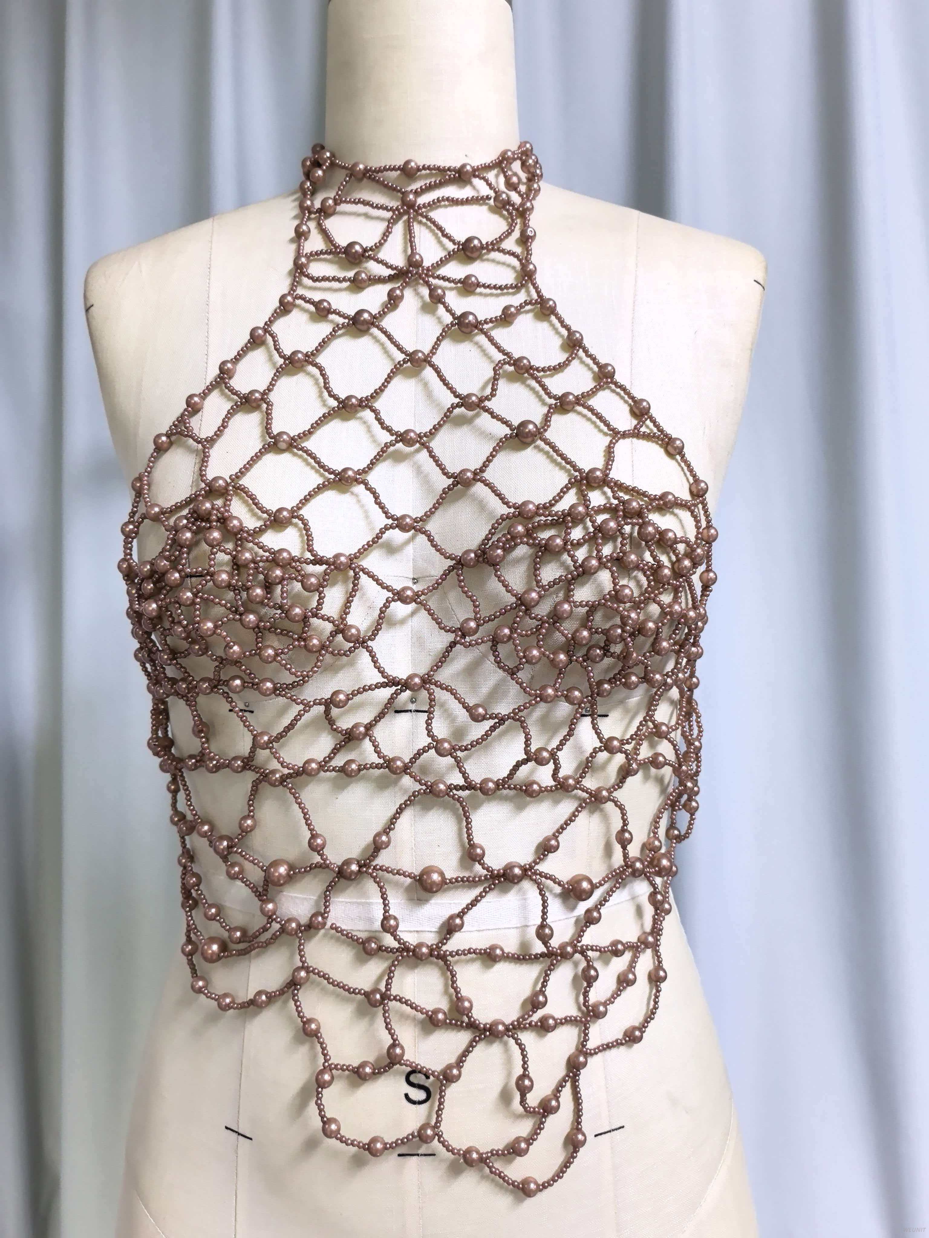 Beaded Net Halter Top