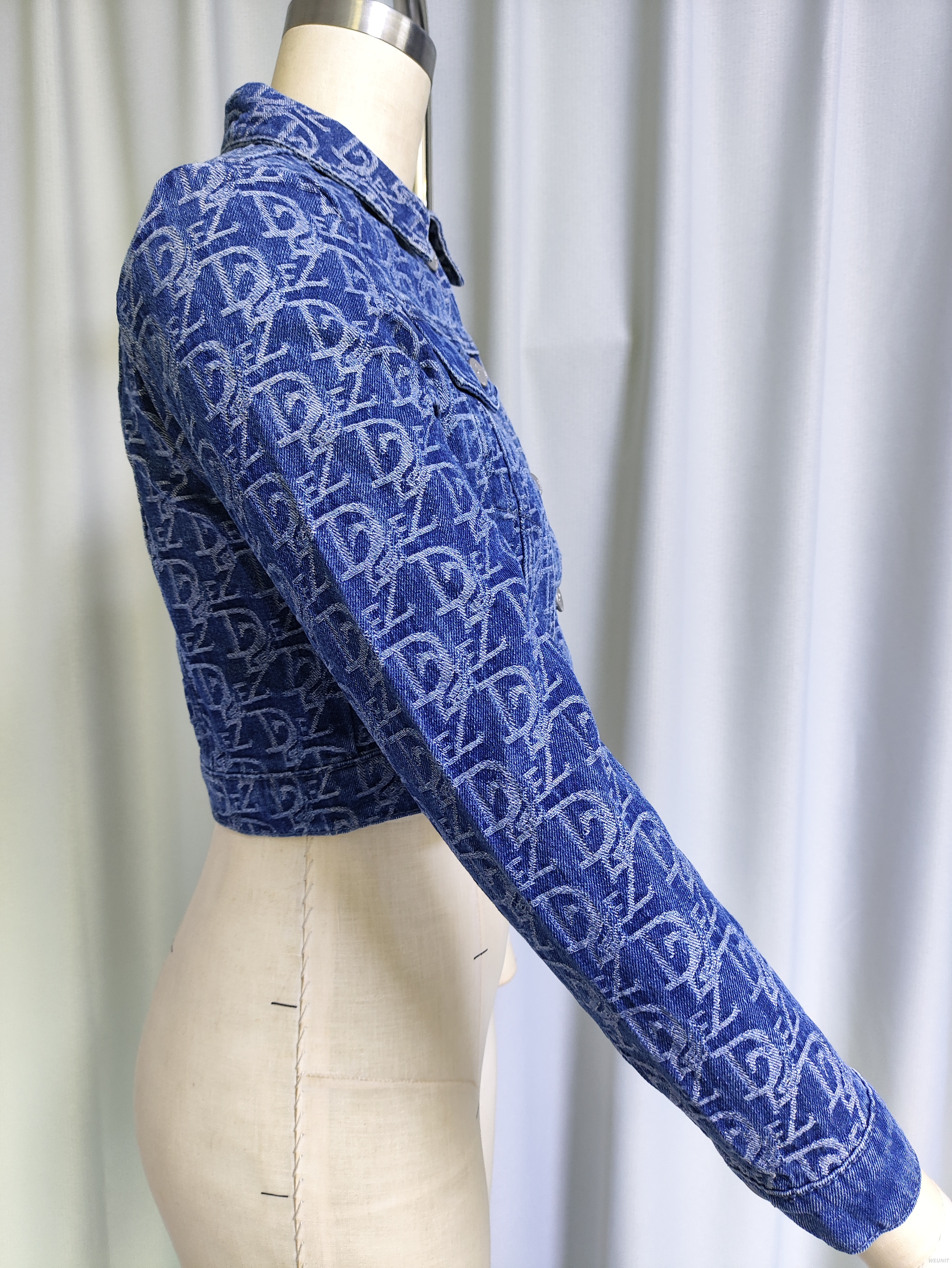 Embroidered Monogram Denim Crop Jacket