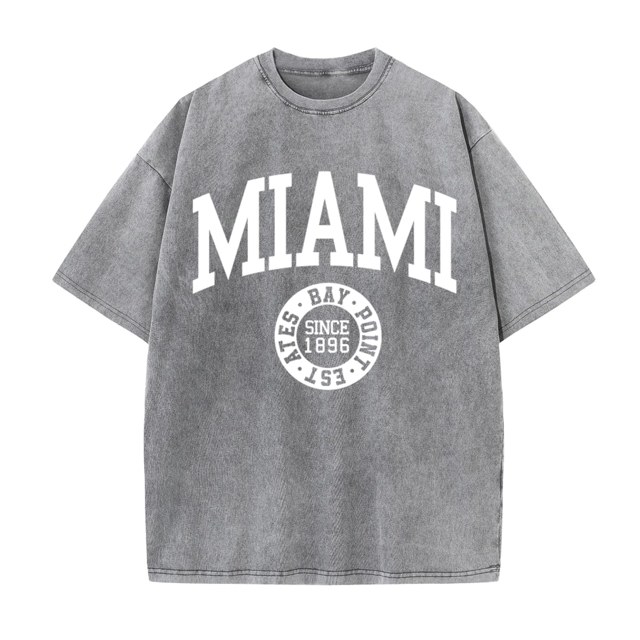 Women'S Cotton Washed T-Shirts Trend O-Neck Distressed Tee Shirts Miami Usa Printed Short Sleeve Summer Street Female Clothes