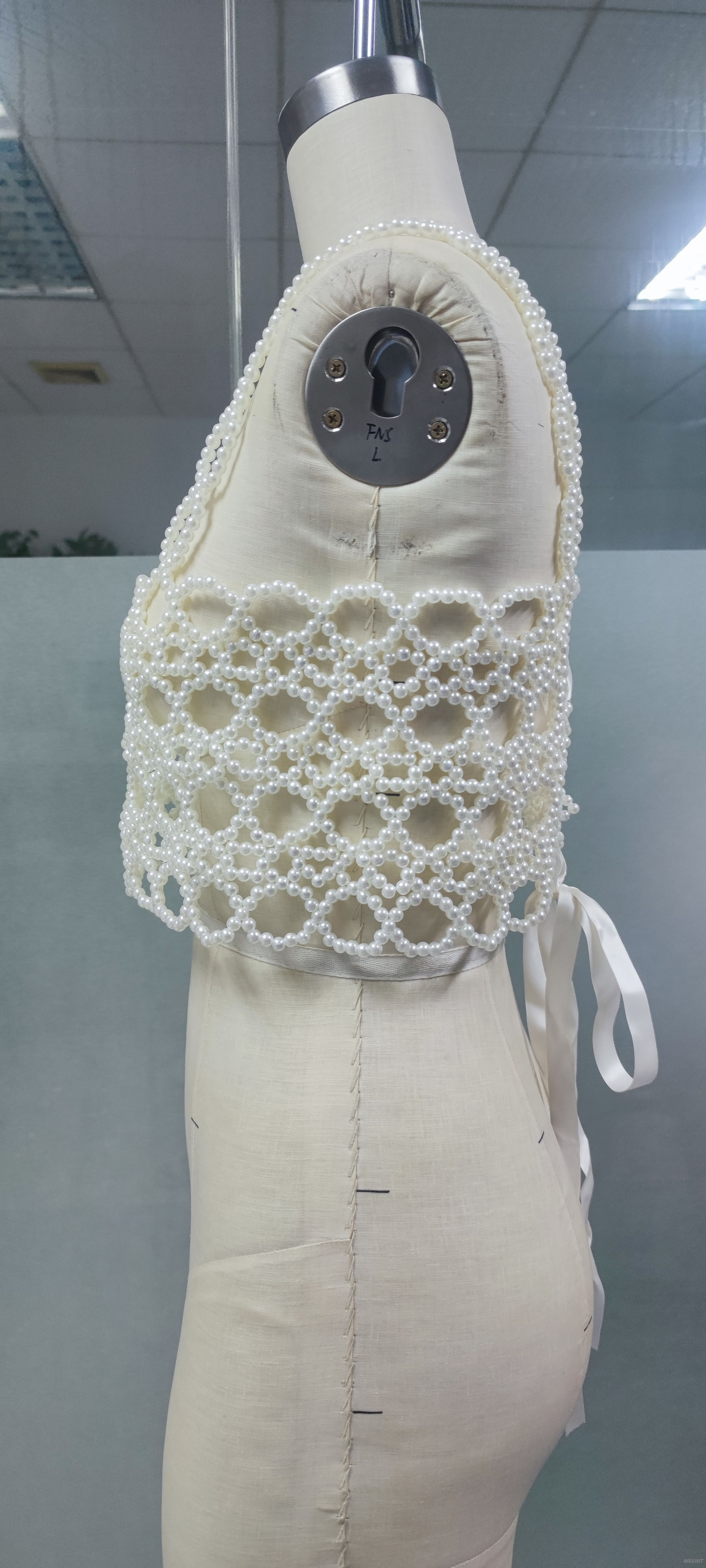 Exquisite Pearl-Embroidered Crochet Crop Top