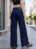 High-Waisted Cargo Denim Wide-leg Pants