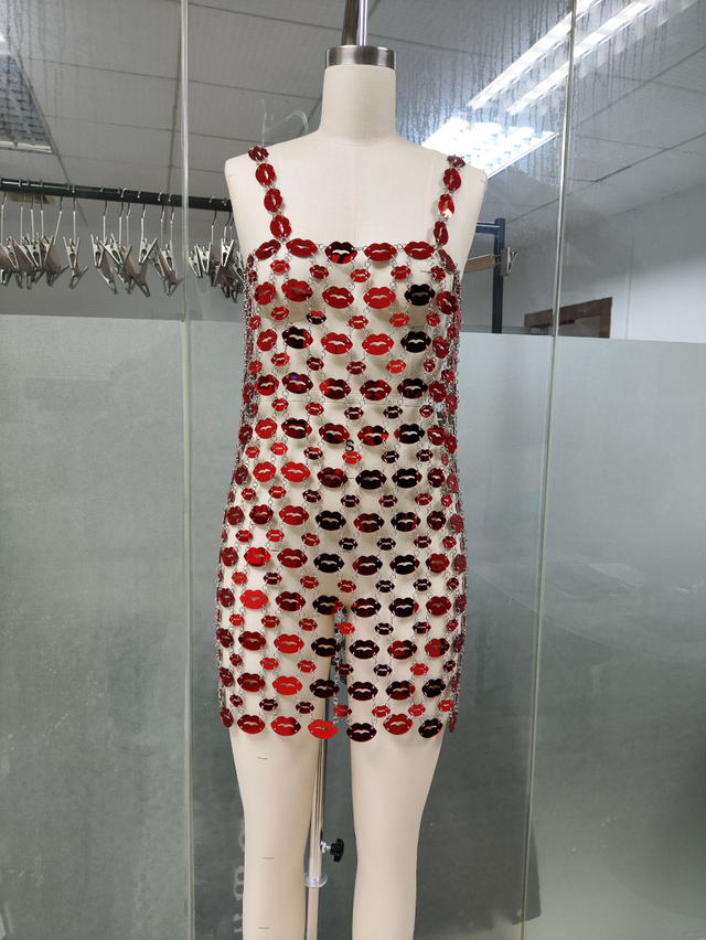 Sexy Sequin Lips Body - Chain Dress for Women