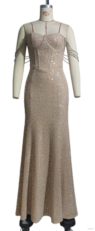 Sparkling Hot-fix Rhinestones Mermaid Evening Gown with Chain-Embellished Straps