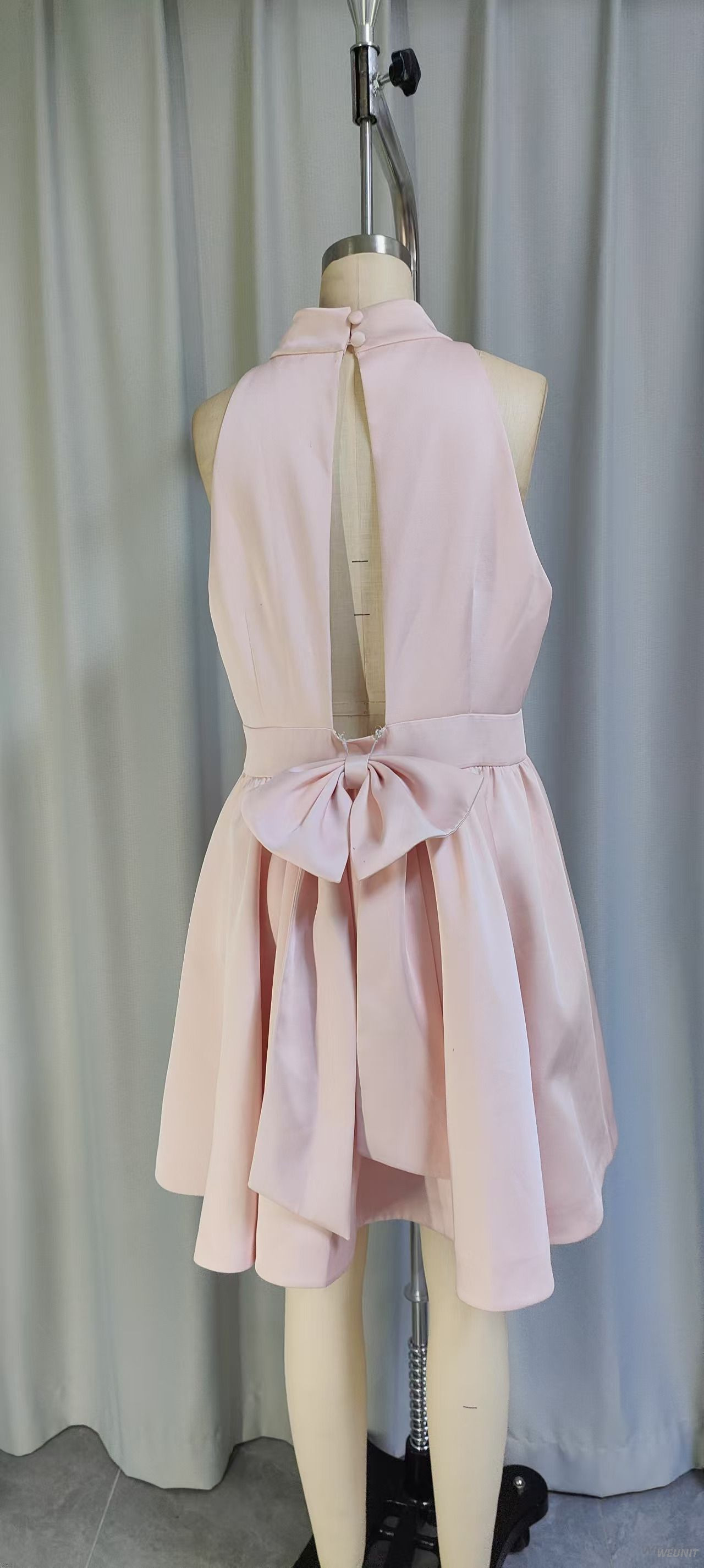Pink Halter Neck A-line Mini Dress