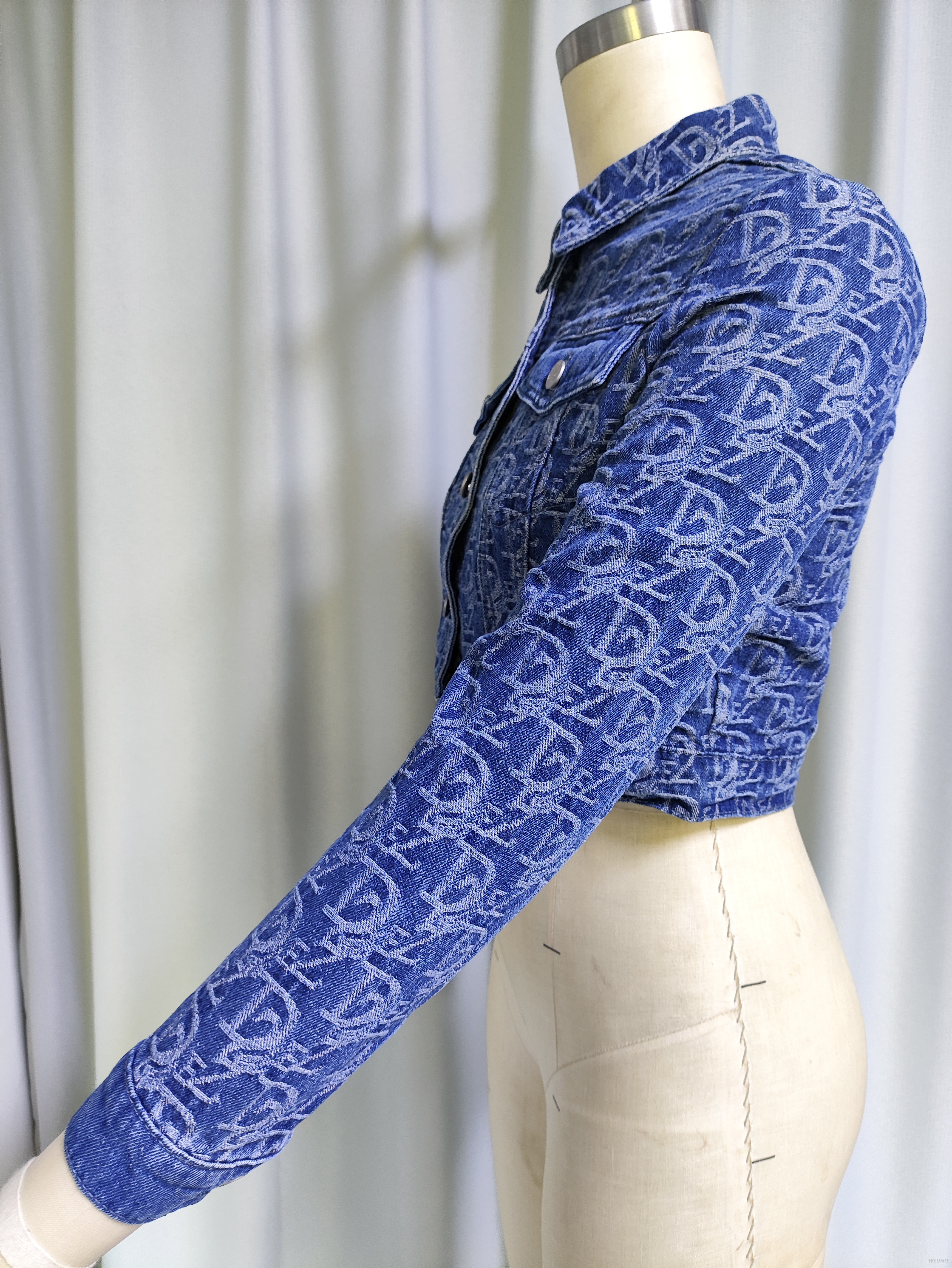 Embroidered Monogram Denim Crop Jacket