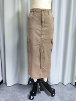 Khaki Cargo Maxi Skirt with Utility Pockets