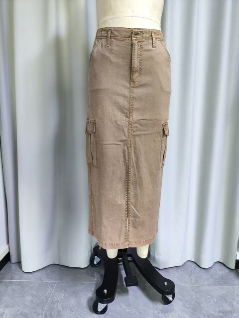 Khaki Cargo Maxi Skirt with Utility Pockets