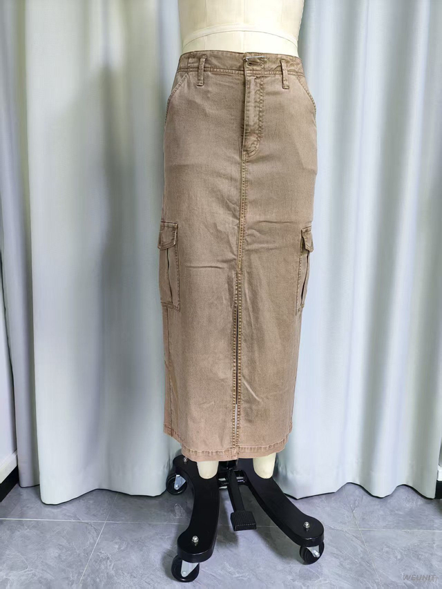 Khaki Cargo Maxi Skirt with Utility Pockets