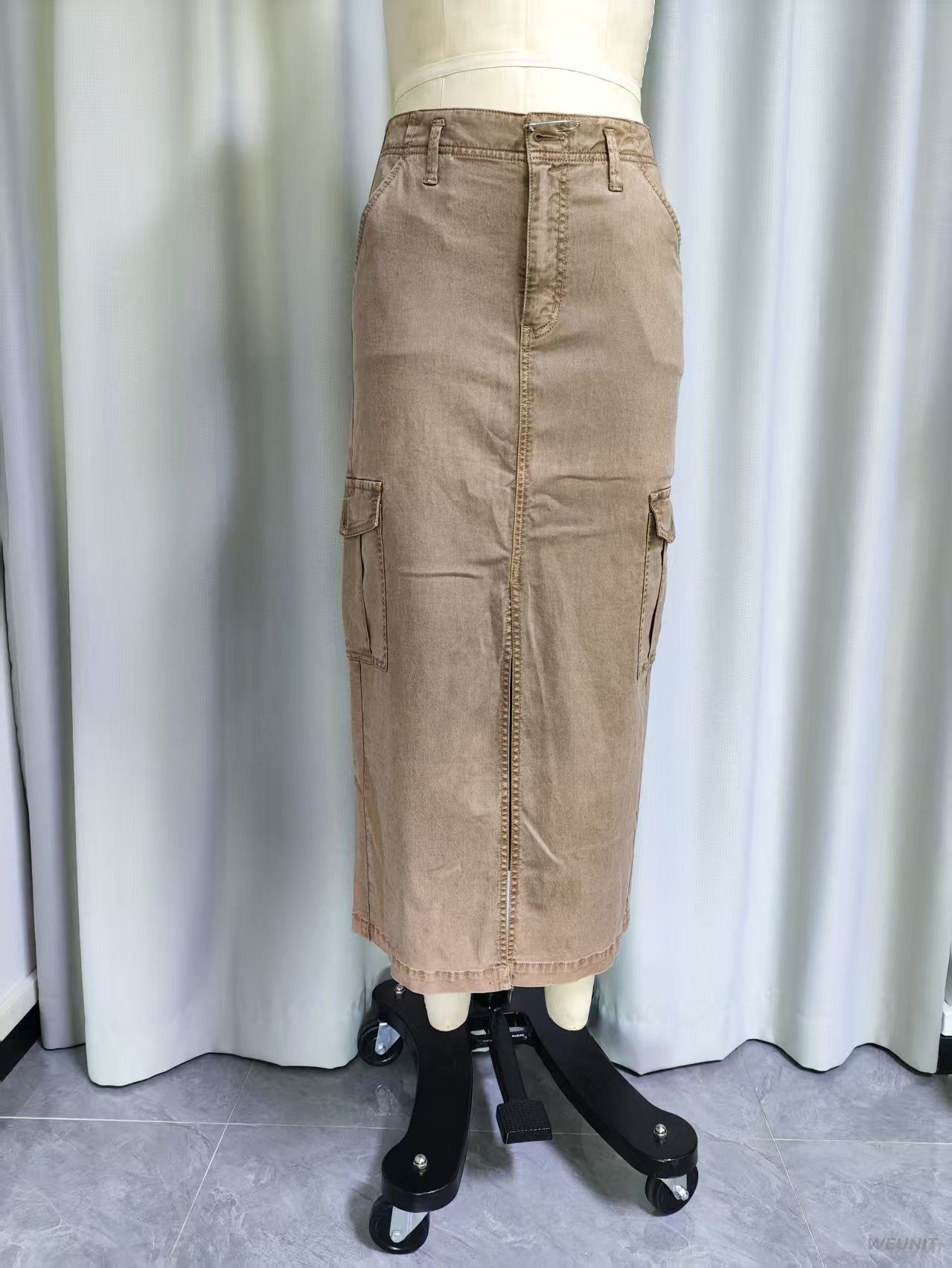 Khaki Cargo Maxi Skirt with Utility Pockets