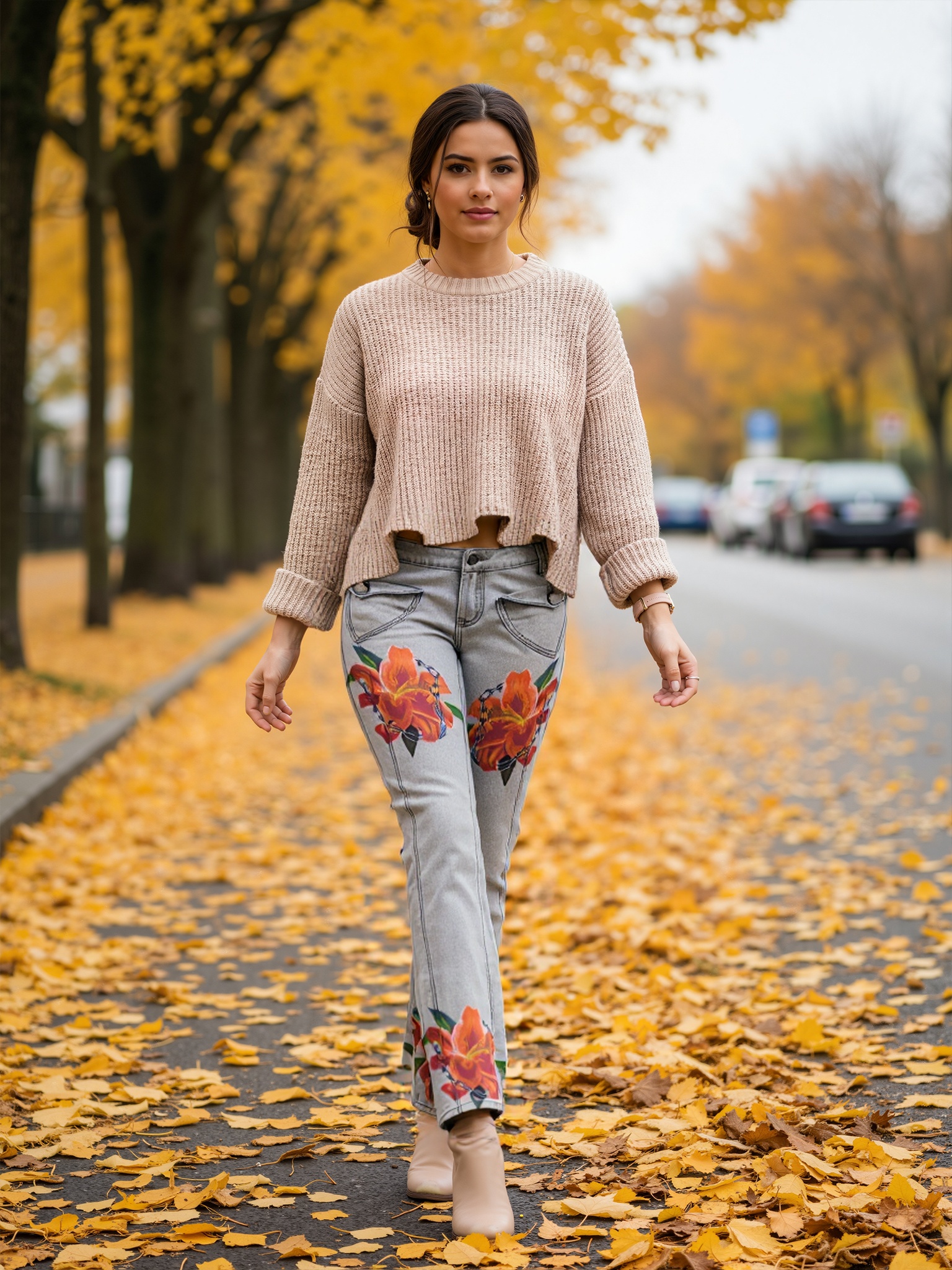 Ladies Jeans with flower printing