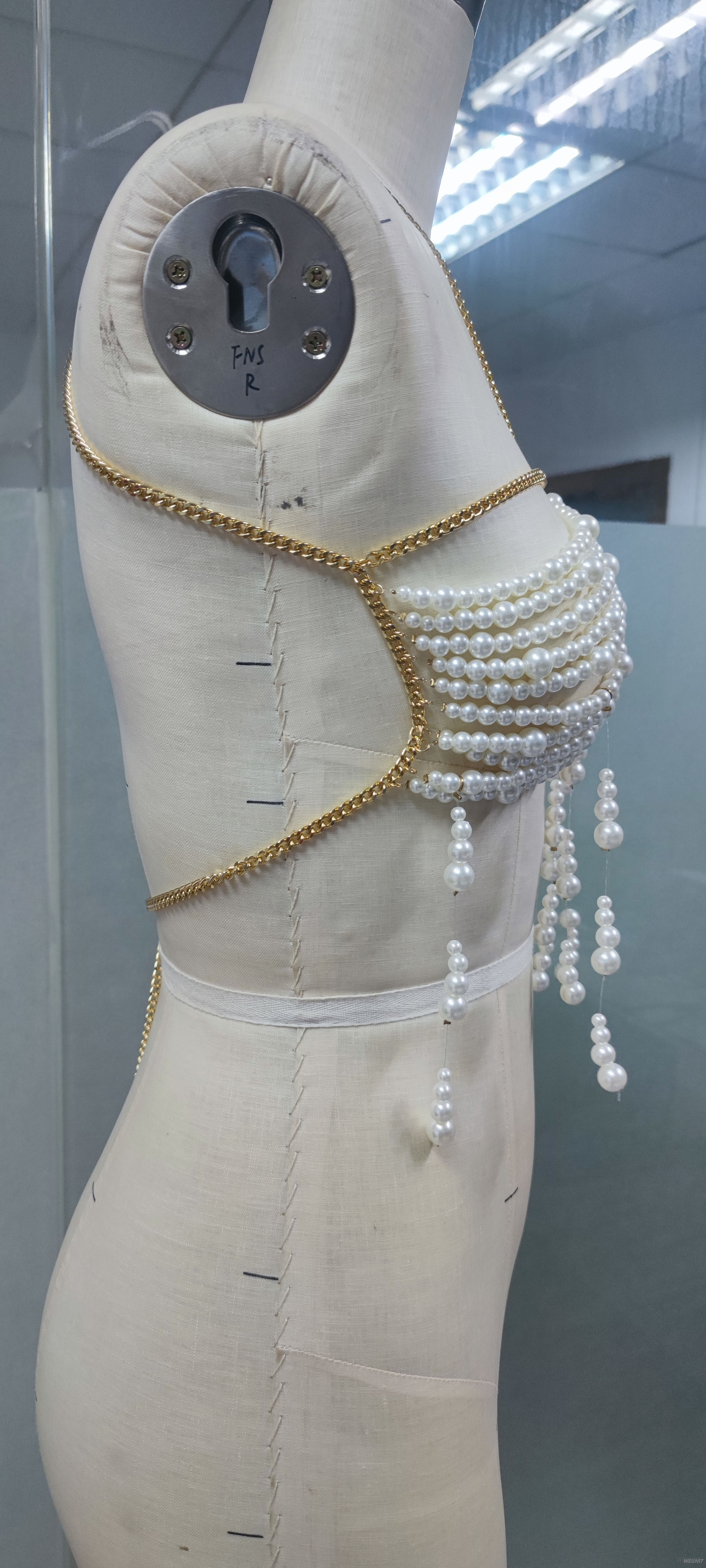 Pearl-Embellished Chain - Strapped Bralette handmade