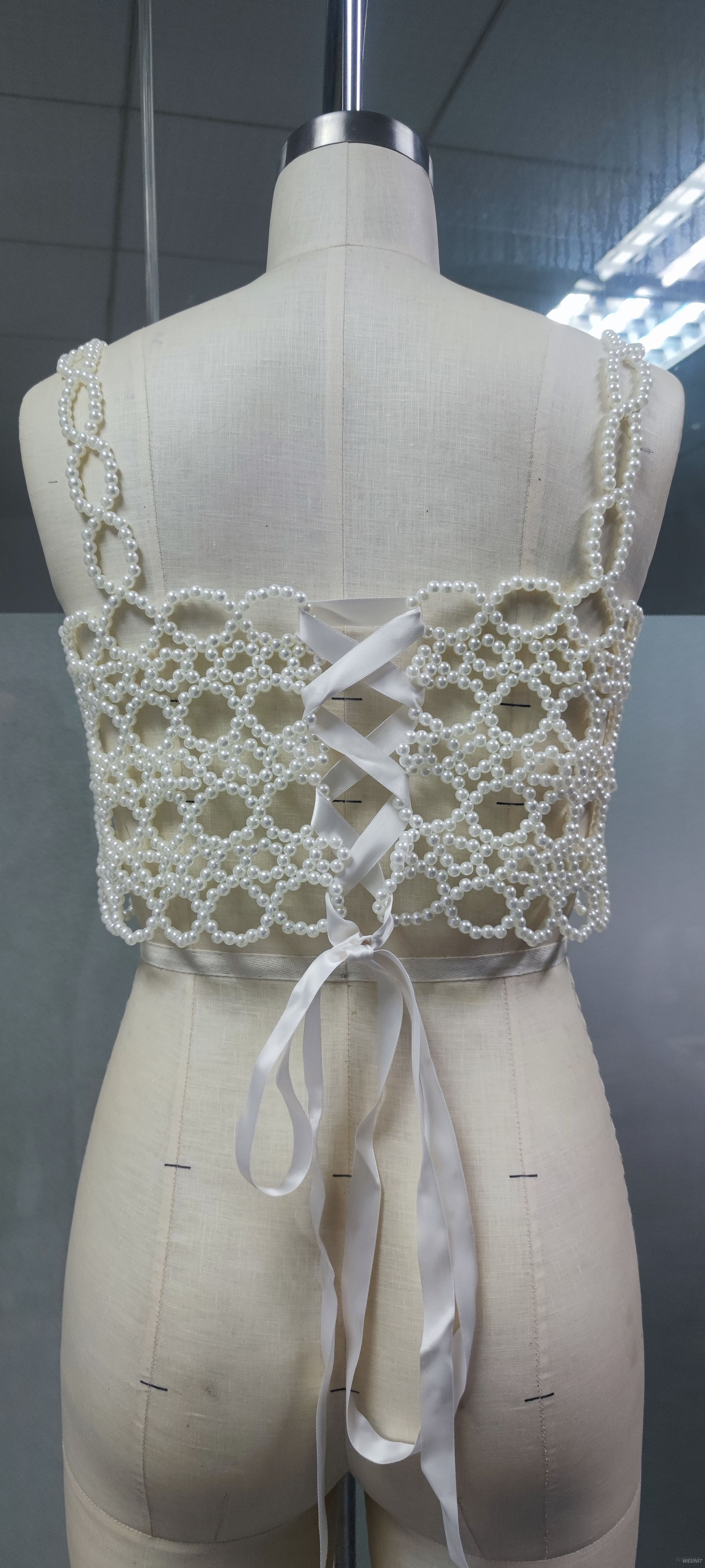 Exquisite Pearl-Embroidered Crochet Crop Top