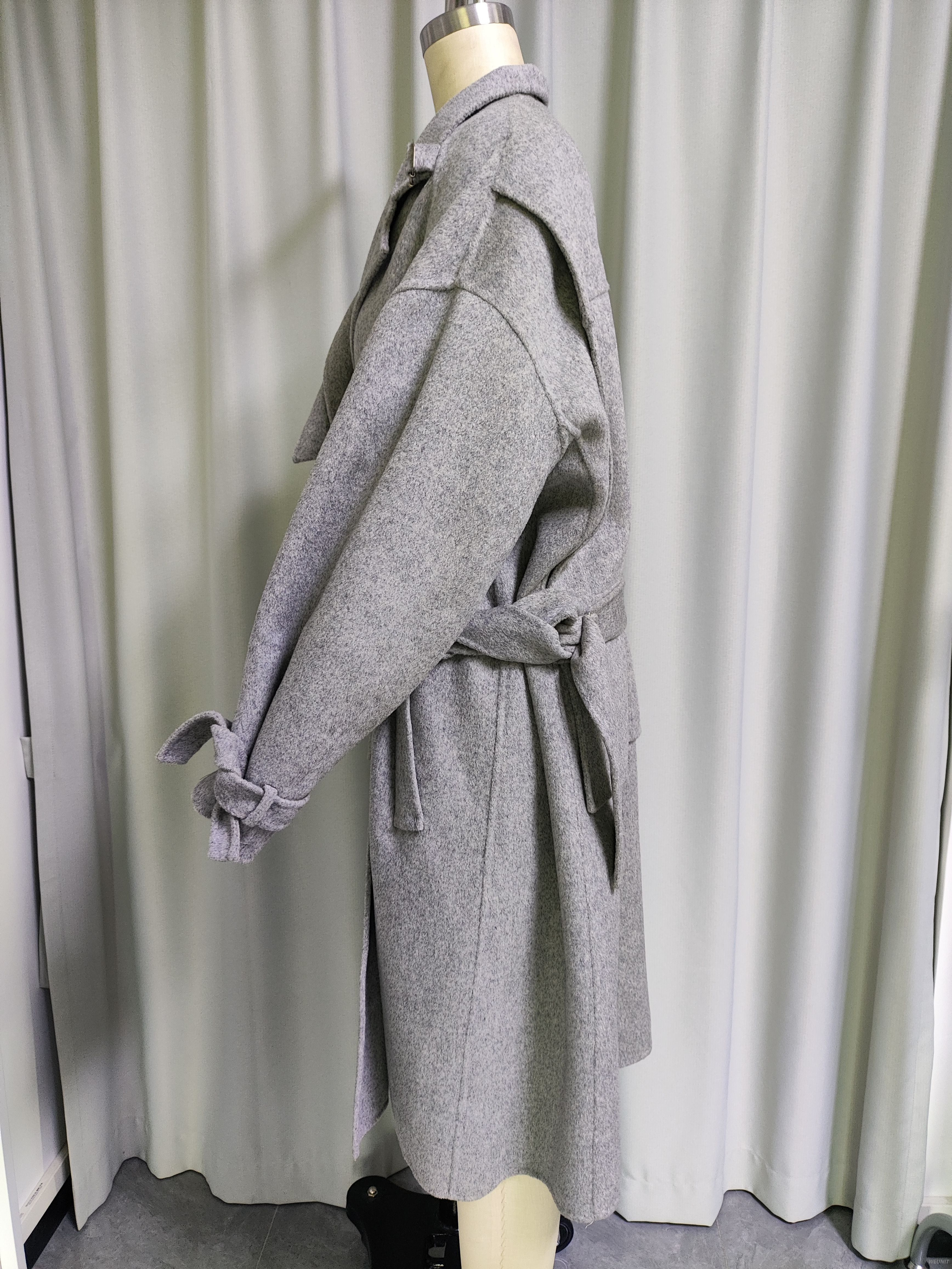 Women's Oversized Belted Wool - Blend Wrap Coat with Buckle Detail
