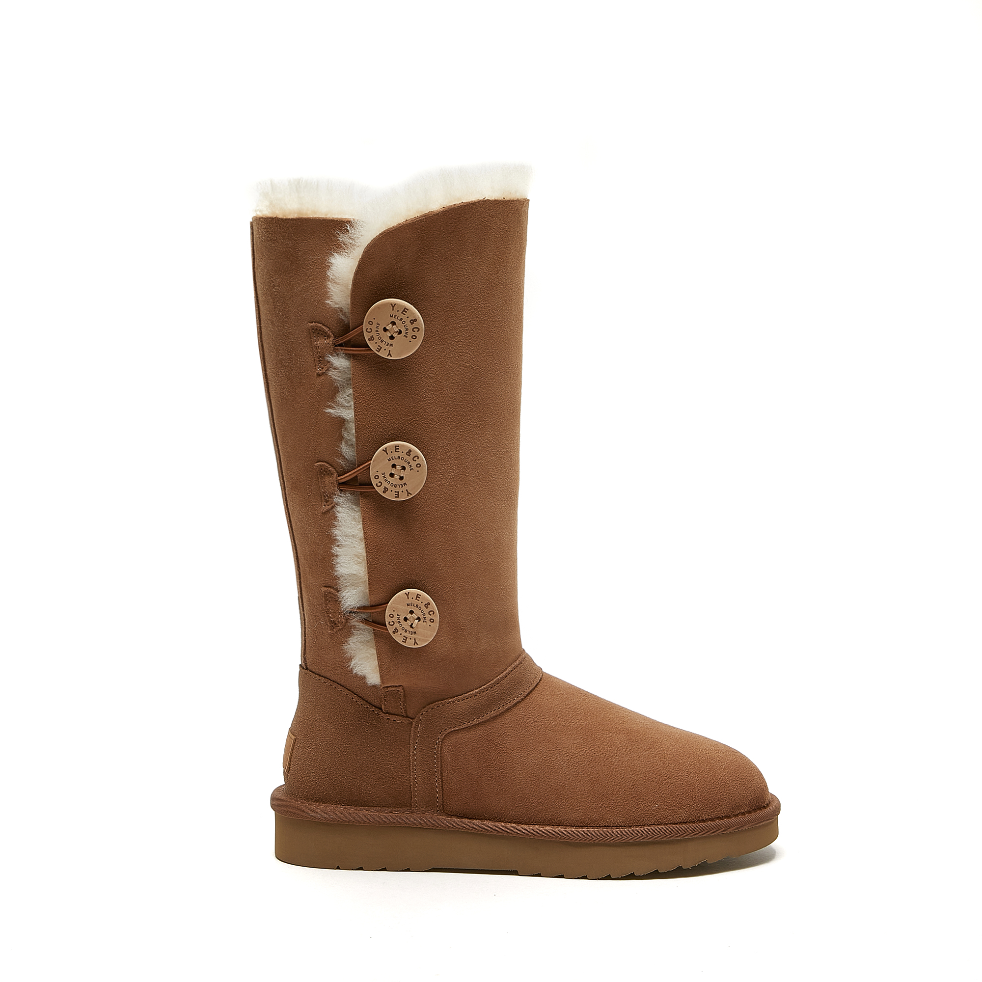Women's Triple-Button Furry Tall UGG-style KAHKI Boots 