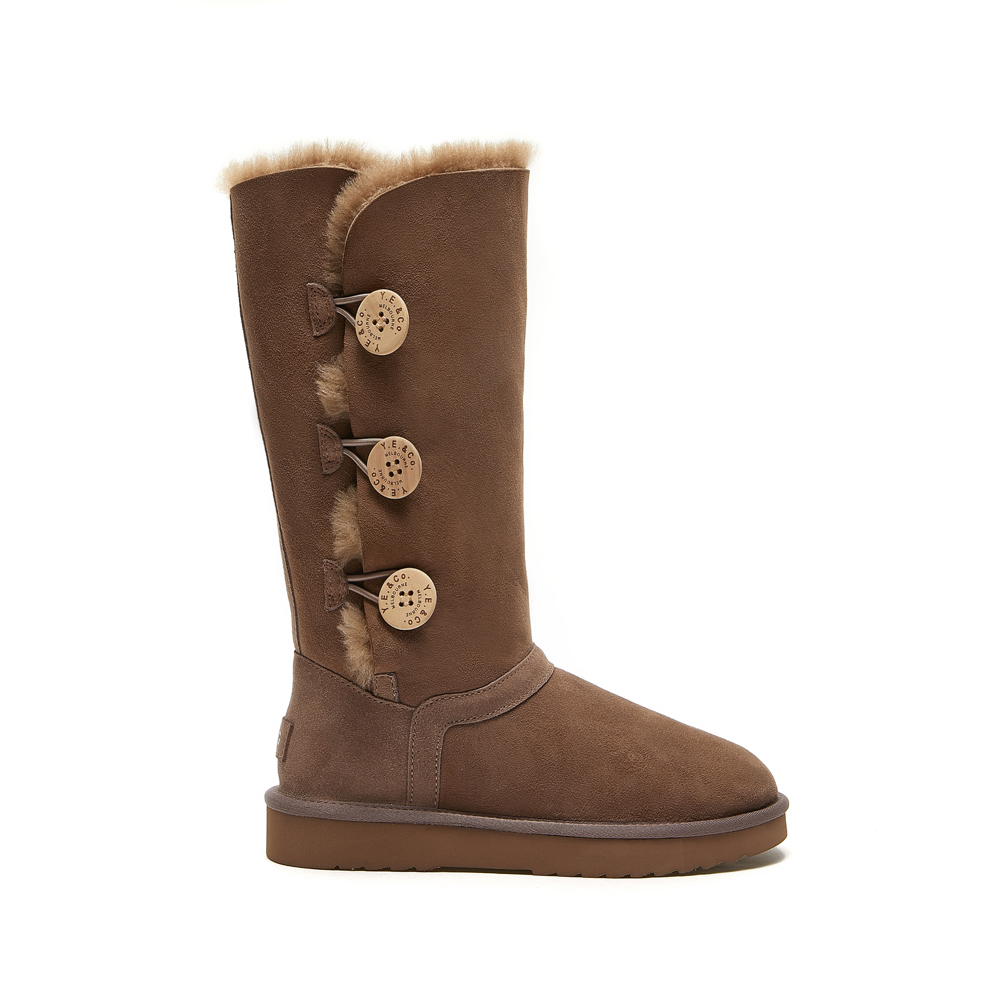 Women's Triple-Button Furry Tall UGG-style DK.KAHKI Boots 