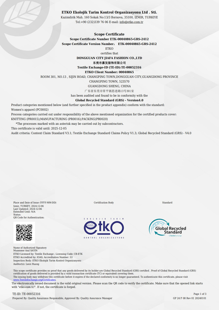 GRS Certificate