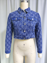 Embroidered Monogram Denim Crop Jacket
