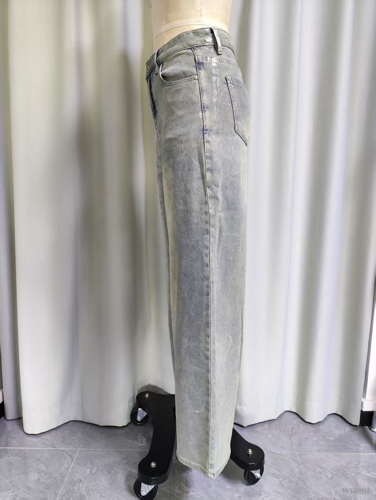 High-Waisted Wide-Leg Distressed Denim Jeans